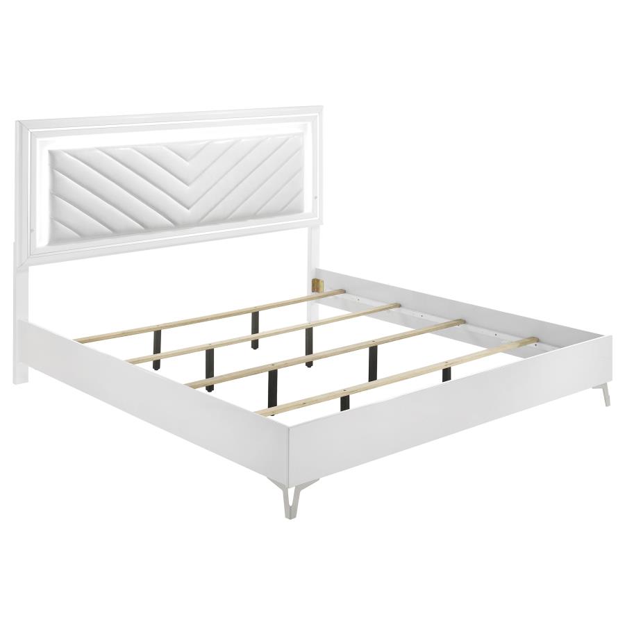 Cassia Eastern King LED Panel Bed White High Gloss (image for) Cassia Eastern King LED Panel Bed White High Gloss