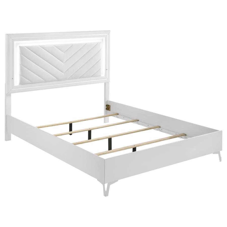 Cassia Queen LED Panel Bed White High Gloss (image for) Cassia Queen LED Panel Bed White High Gloss