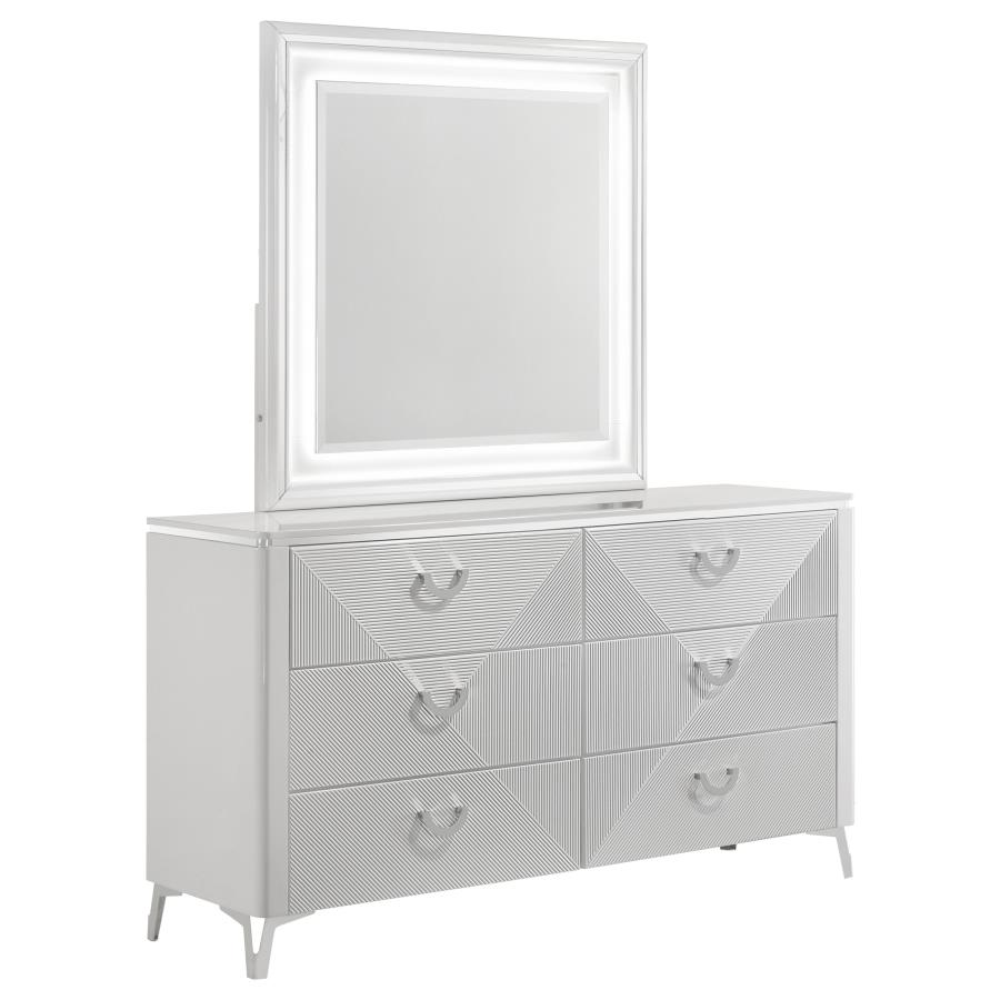 Cassia 6-drawer Dresser Cabinet with Mirror White High Gloss (image for) Cassia 6-drawer Dresser Cabinet with Mirror White High Gloss